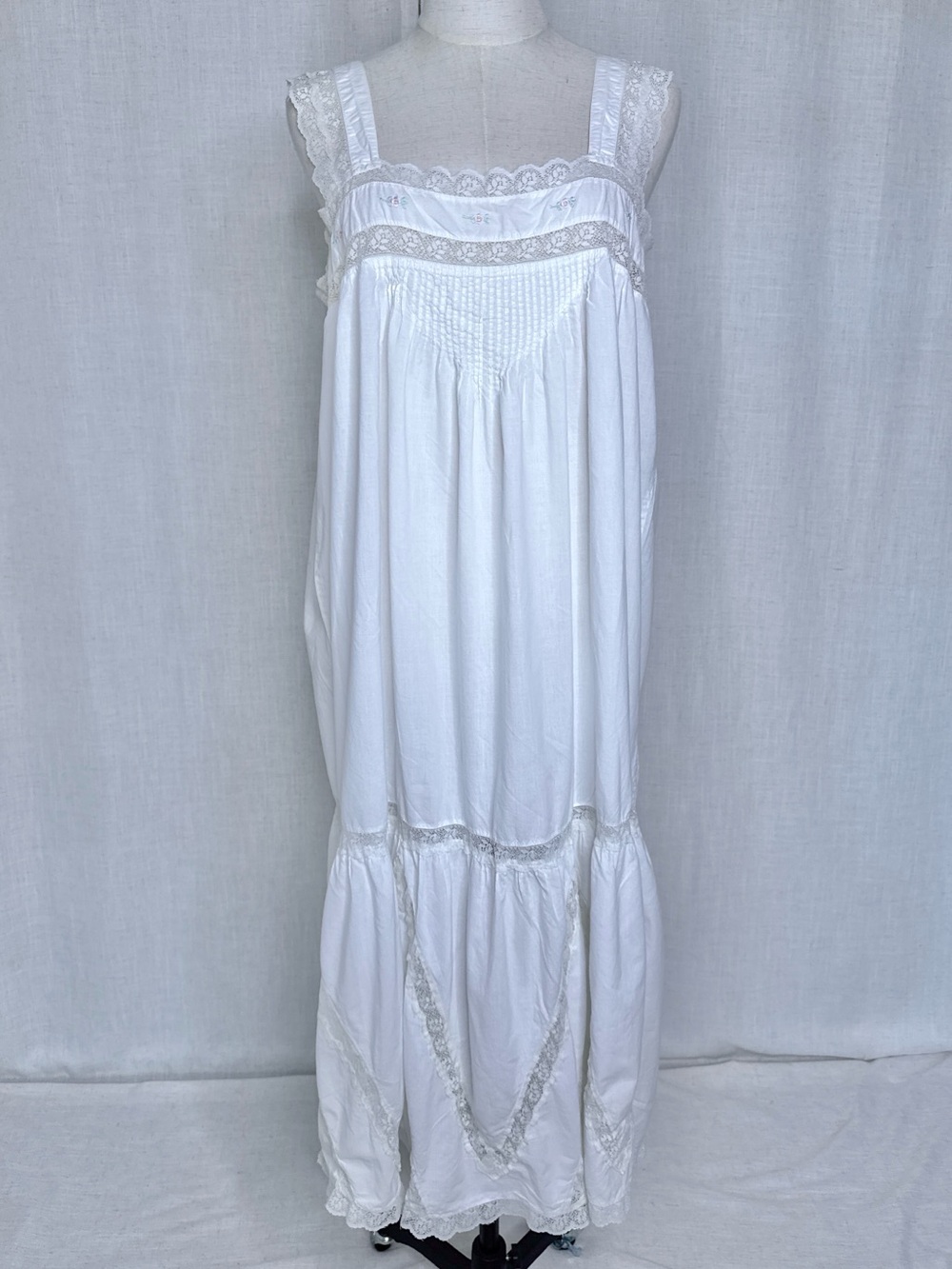 Vintage Chance Encounters White Cotton Lace Prairie Nightgown Size Large